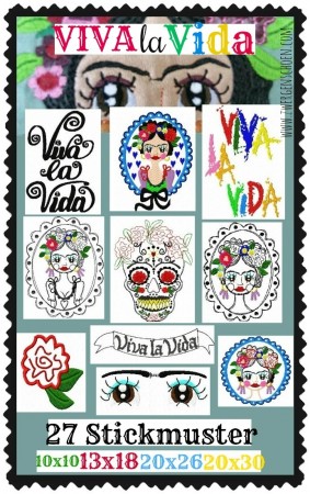 ♥VIVA LA VIDA♥ STICKMUSTER Artwork MEXIKO Flower GIRL 10x10 13x18 20x20 20x26 18x30cm