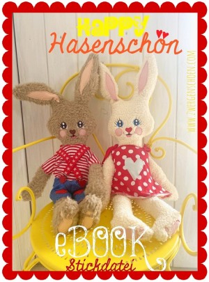 ♥HAPPY HASENSCHÖN reloaded♥ eBOOK STICKDATEI 10x10cm und APPLIKATION