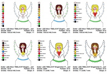 ♥LED-TEALIGHT-COVER♥ Embroidery FILE-Set ANGEL LIGHTS 10x10cm