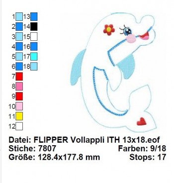 ♥FLIPPER♥ Delphin ITH In The Hoop 13x18cm