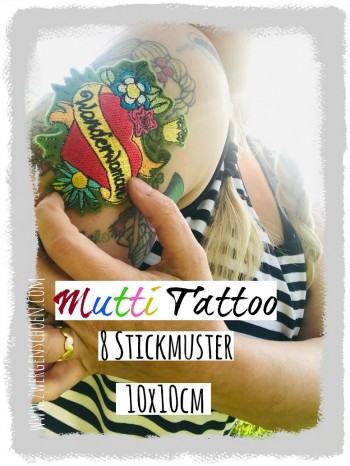 ♥MUTTI TATTOO♥ 1€-SPARbie STICKMUSTER Muttertag 10x10cm