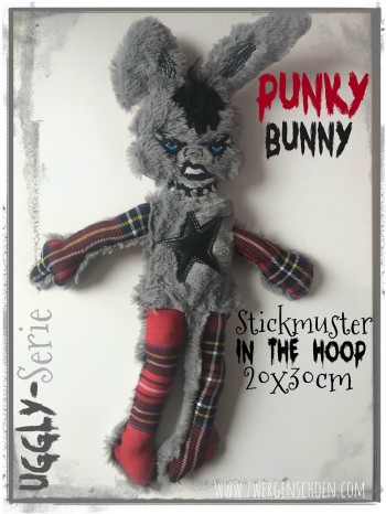 ♥PUNKY Bunny♥ Stickmuster ITH 20x30cm UGGLY SERIE