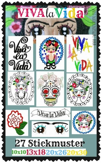 ♥VIVA LA VIDA♥ EMBROIDERY Artwork MEXICO 10x10 13x18 20x20 20x26 18x30cm