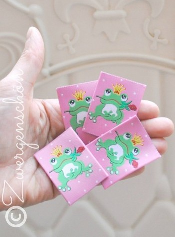 ♥FROGPRINCE ARTHUR♥ Woven LABEL pink 5x5cm PRICE per ONE!