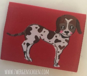 ♥PUPPY on RED♥ WOVEN LABEL 5x5cm DOG PUPPY Label