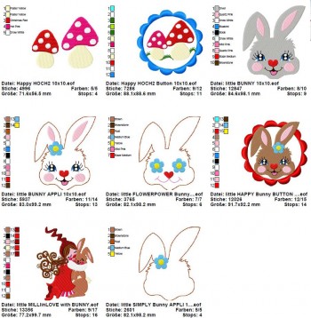 ♥LITTLE Milli in LOVE with BUNNY♥ Embroidery-File-Set 10x10cm