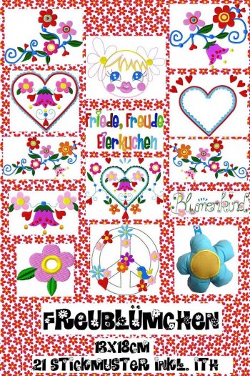 ♥HAPPY FLOWERS♥ Love&Peace EMBROIDERY file set 13x18
