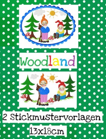 ♥WOODland♥ Stickmuster 13x18cm ZWERGE