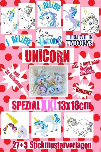 ♥UNICORN Special XXL♥ Embroidery FILE-SET 13x18+GIGA HOOP+ITH
