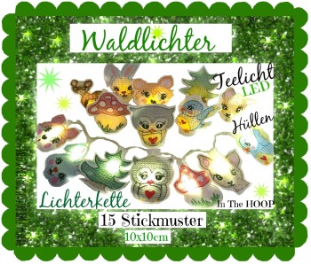 ♥WALDLICHTER♥ Embroidery FILE-Set ITH magic FOREST 10x10cm