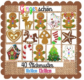 ♥GINGERschoen♥ Embroidery FILE-Set GINGERBREAD 10x10 13x18cm