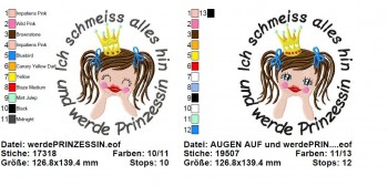 ♥Ich schmeiss alles hin und werde Prinzessin♥ GERMAN Embroidery 14x14cm