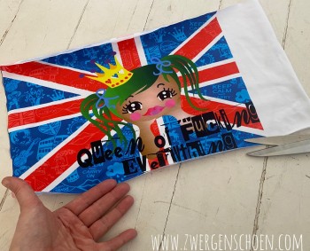 ♥QUEEN of F*CKING EVERYTHING on UNION JACK♥ Jersey STOFFPANEEL 35x24cm