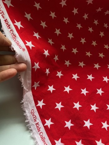 ♥BIG STARS♥ 0.5m WHITE on RED woven COTTON