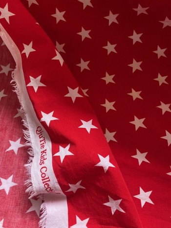 ♥BIG STARS♥ 0.5m WHITE on RED woven COTTON
