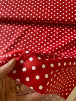 ♥POLKA DOTS♥ 0.5m fabric WOVEN cotton RED with WHITE dots