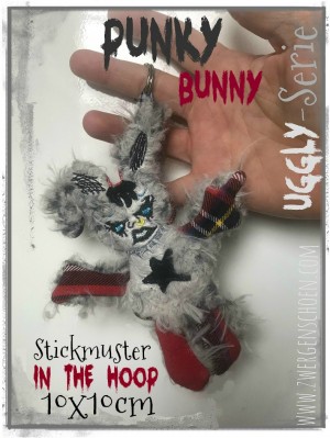 ♥PUNKY Bunny♥ Stickmuster ITH 10x10cm UGGLY SERIE