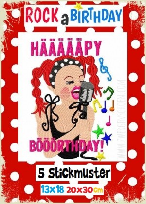 ♥ROCK a BIRTHDAY♥ Stickmuster SING BABY SING 13x18cm 20x30cm