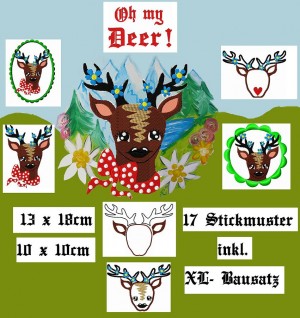 ♥Oh my DEER♥ Embroidery FILE 13x18cm