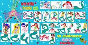 ♥WATERLILLY XXL♥ Embroidery-File BUILDING SET 13x18cm MERMAID