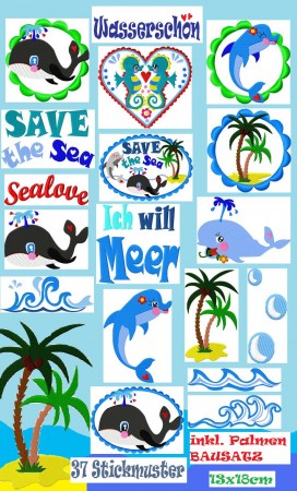 ♥WASSERSCHoeN♥ SAVE the SEA Embroidery-FILE Set 13x18cm 37embroideries