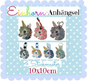 ♥ANHäNGSEL♥ Einhorn STICKMUSTER Ith 10x10cm