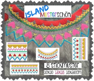 ♥(Island)MUSTERSCHÖN♥ Stickmuster STICK-BORDÜREN handmade 10x10 13x18 18x30cm