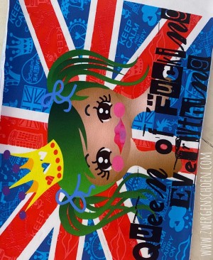 ♥QUEEN of F*CKING EVERYTHING on UNION JACK♥ Jersey STOFFPANEEL 35x24cm