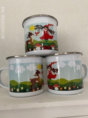 ♥MILLI in LOVE with BAMBI♥ Tasse EMAILLE Mug 0.3L silberner RAND