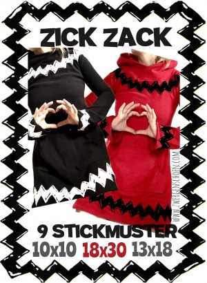 ♥ZICK-ZACK♥ Stickmuster APPLIKATION 10x10 13x18 18x30cm GIGAHOOP