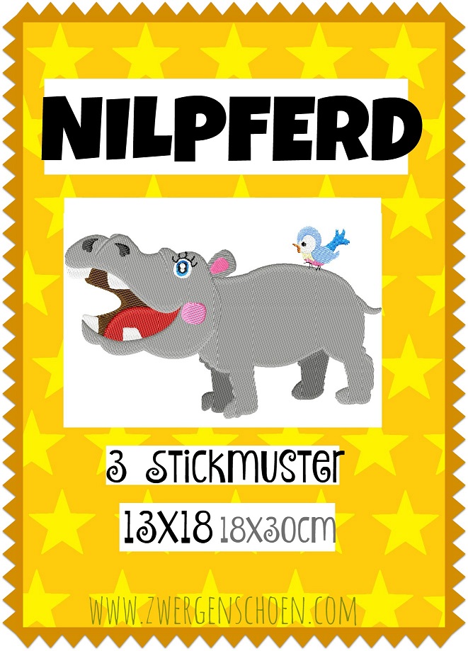 ♥NILPFERD♥ Stickmuster HIPPO Einzelmotiv SAFARI Afrika 13x18 18x30cm