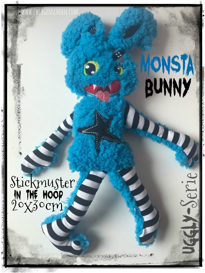 ♥MONSTA Bunny♥ Stickmuster ITH 20x30cm UGGLY SERIE