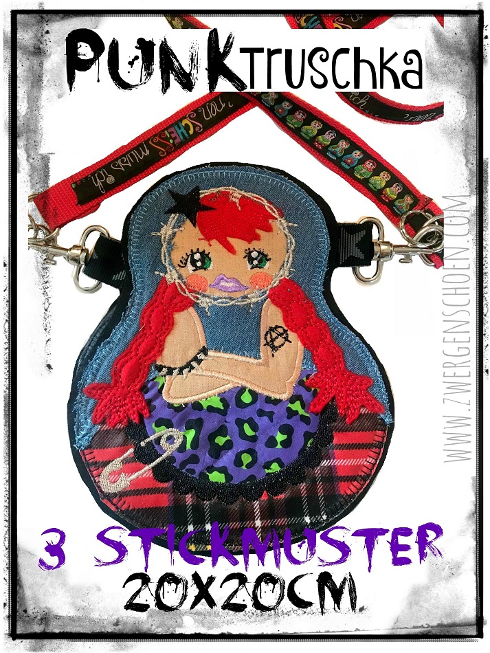 ♥PUNKtruschka♥ Embroidery FILE-Set RUSSIAN DOLL Punk 20x20cm