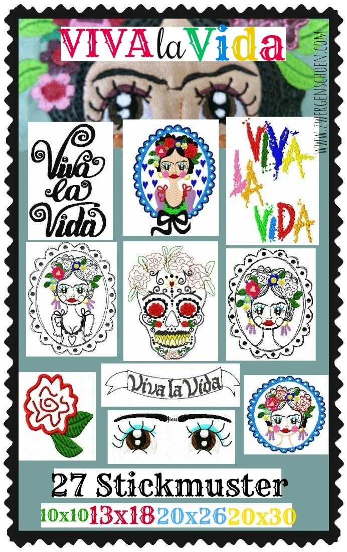 ♥VIVA LA VIDA♥ EMBROIDERY Artwork MEXICO 10x10 13x18 20x20 20x26 18x30cm