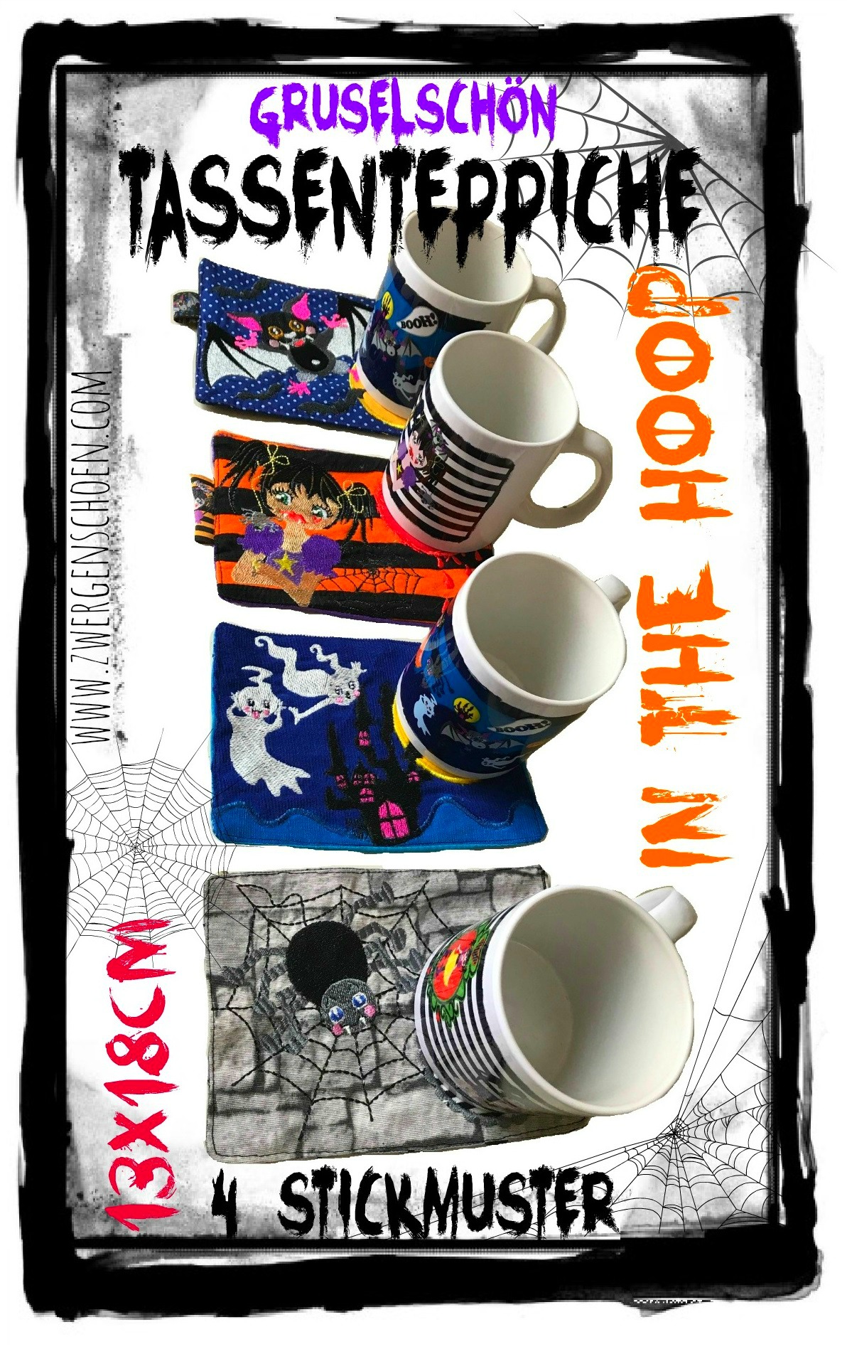 ♥GRUSELSCHoeN♥ Embroidery FILE-SET Mug Rug ITH 13x18cm SPOOKY
