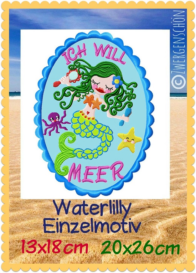 ♥WATERLILLY♥ mermaid ICH WILL MEER german embroidery 13x18cm 20x26cm