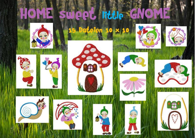 ♥HOME sweet LITTLE Gnome♥ Stickmuster ZWERGE 13x18cm
