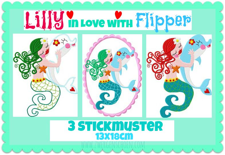 ♥LILLY in LOVE with FLIPPER♥ Stickdatei DELPHIN Nixe 13x18cm