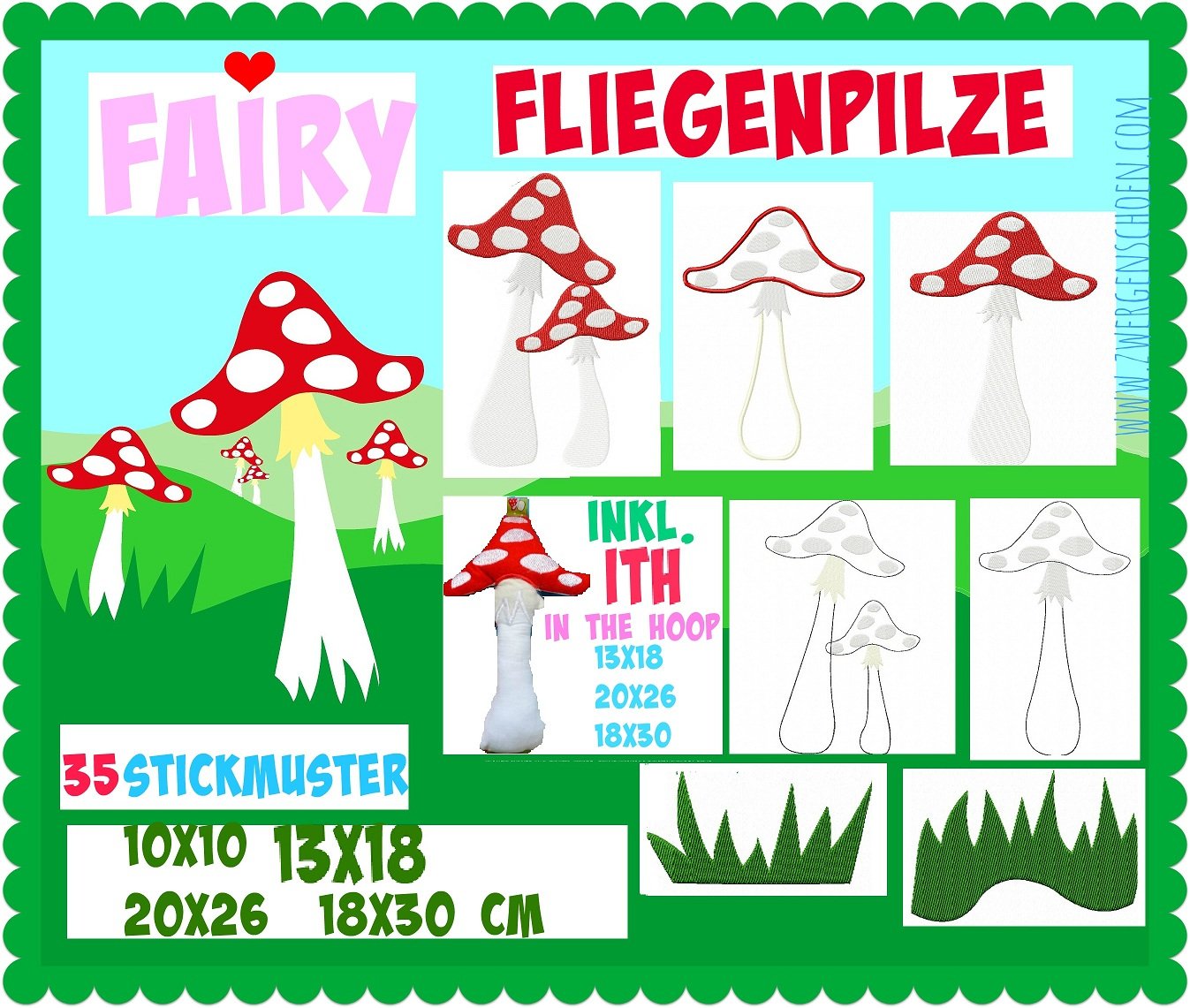 ♥FAIRY ToadSTOOL♥ Embroidery FILE Mushrooms ITH 10x10 13x18 18x30 20x26