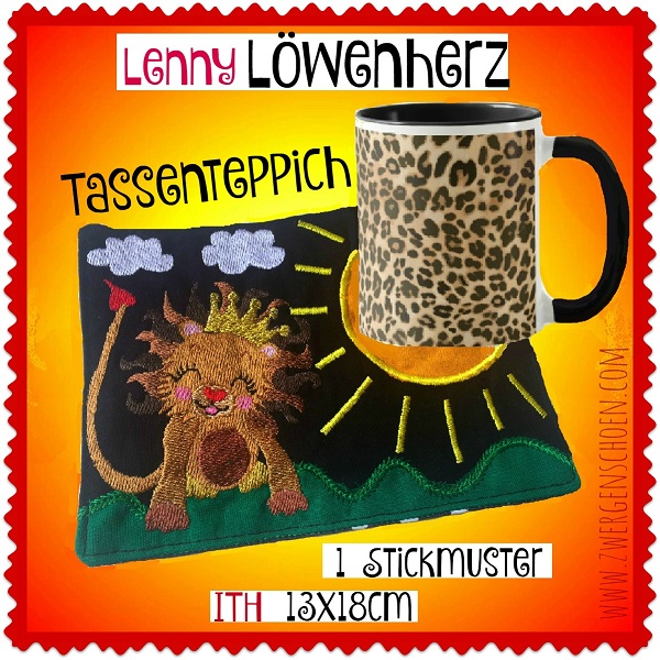 ♥TASSENTEPPICH♥ Stickmuster ITH LöwenHERZ Löwe 13x18cm