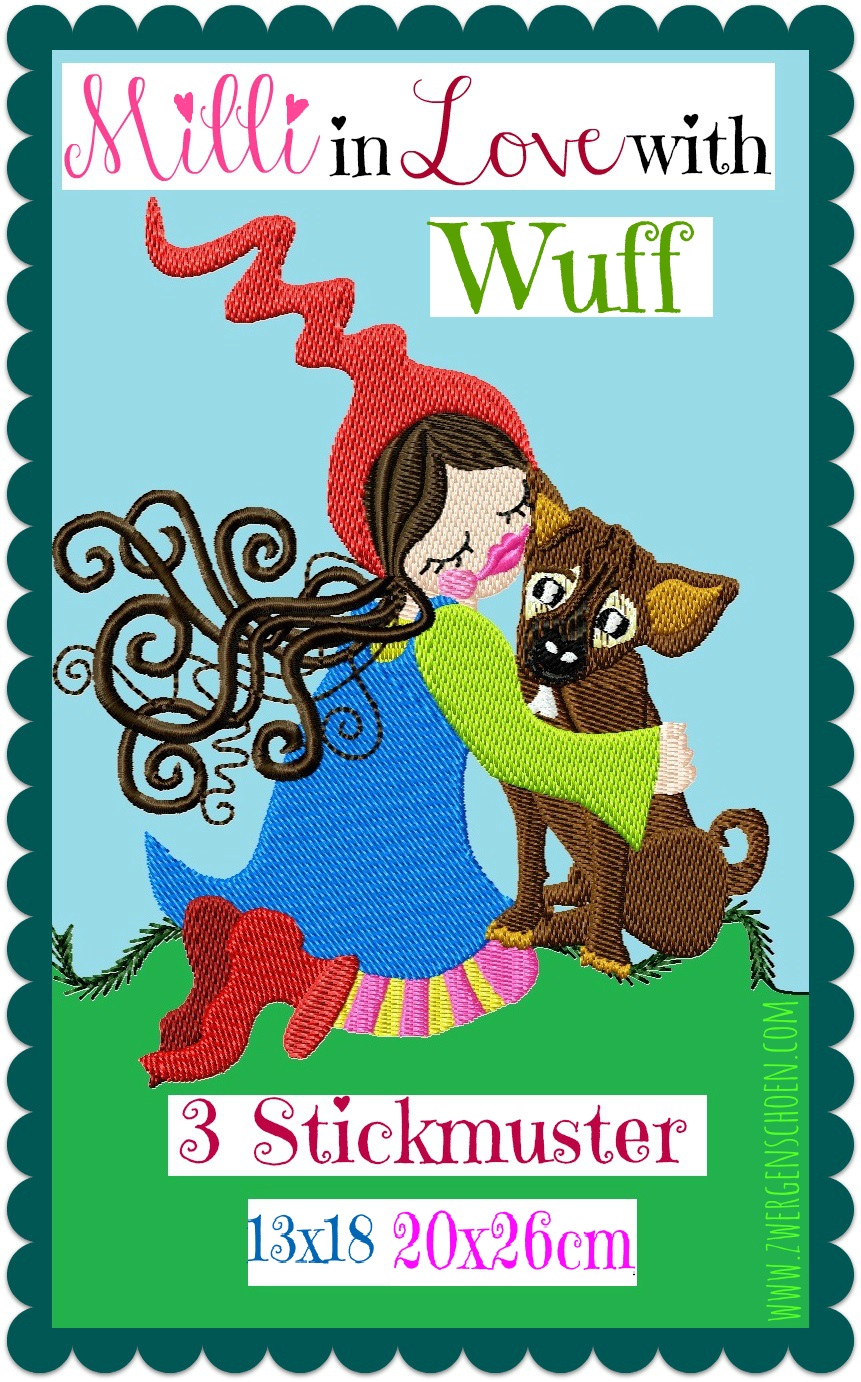 ♥MILLI in LOVE with WUFF♥ Embroidery FILE Dog LOVE 13x18 20x26cm