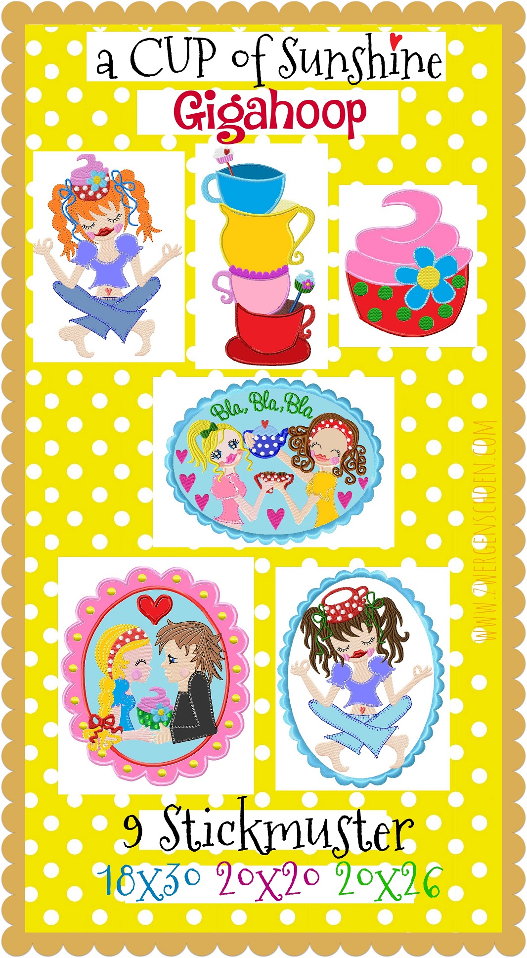 ♥a CUP of SUNSHINE GigaHOOPsies♥ EMBROIDERY File-Set COFFEE or TEA 18x30 20x20 20x26cm