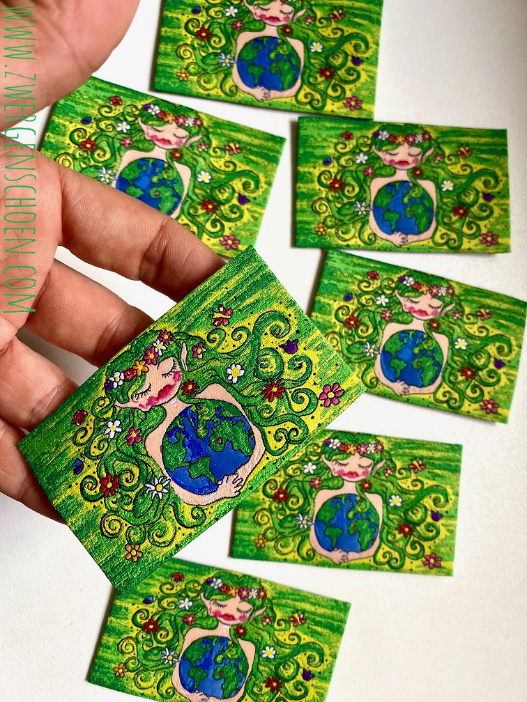 ♥SISTER EARTH♥ woven LABEL Zwergenschoen FAIRIES save the PLANET 5x8cm