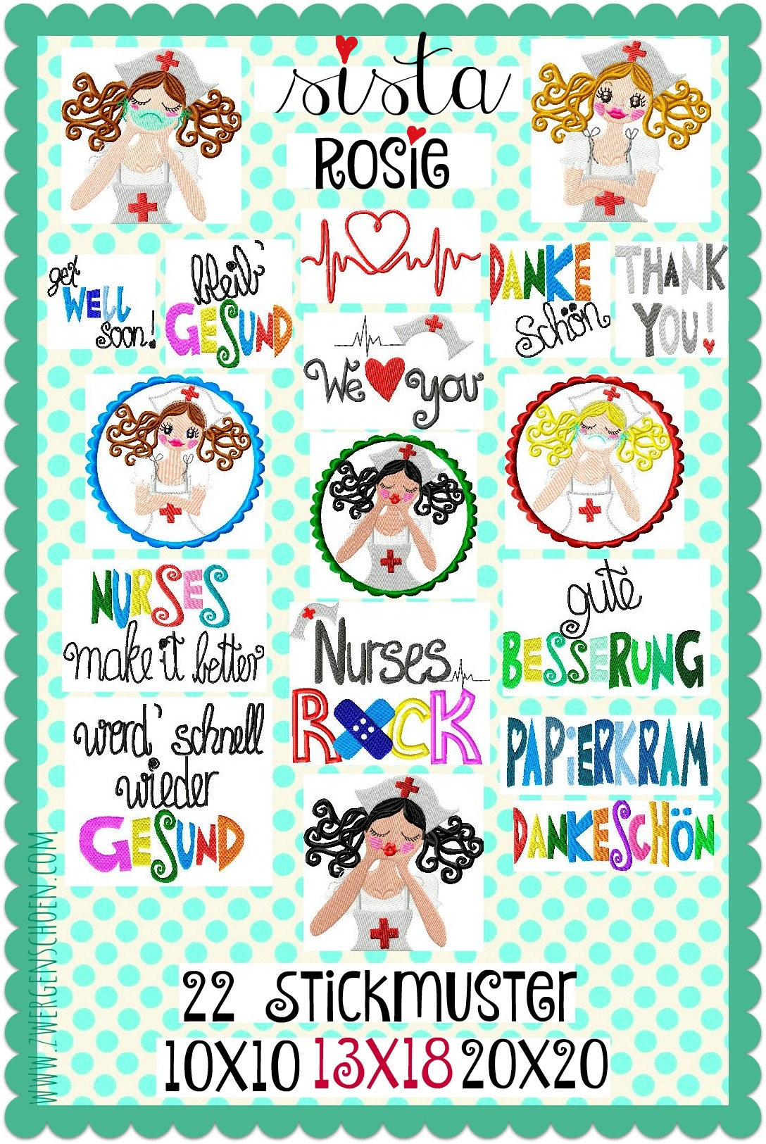 ♥SISTA ROSIE♥ Embroidery File-Set NURSE Hospital 10x10 13x18 20x20