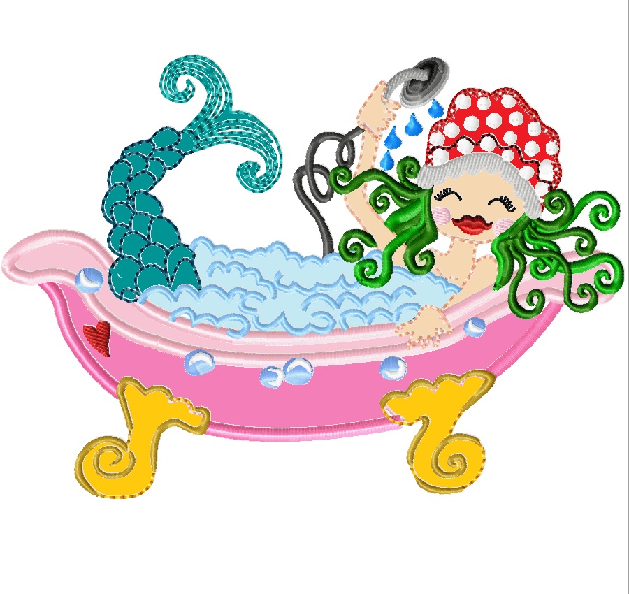 ♥in BATH with WATERLILLY♥ Embroidery FILE Set BATHROOM Mermaid 13x18 18x30 20x30cm
