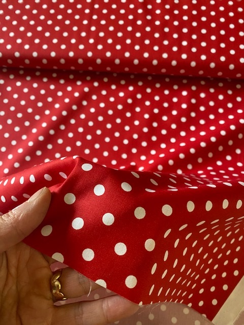 ♥POLKA DOTS♥ 0.5m fabric WOVEN cotton RED with WHITE dots